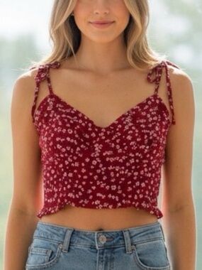 New in package Melrose Place Women's Red Floral Tie-Shoulder Cami Top